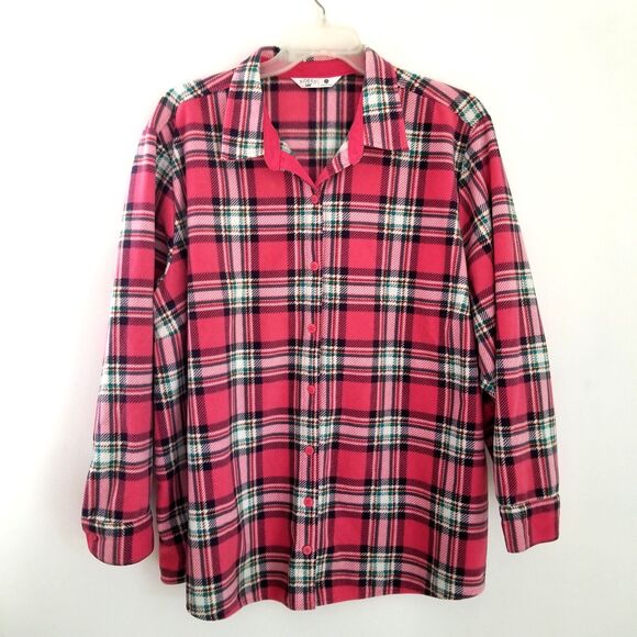 Riders by Lee Flannel Shirt Jacket Womens 2X Pink Plaid Plus Size Shacket - Picture 1 of 6